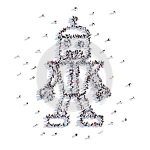 A lot of people form robot, icon . 3d rendering.