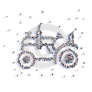 A lot of people form tractor, farming, icon . 3d rendering.