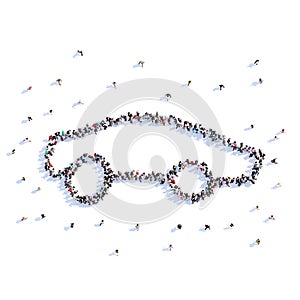 A lot of people form wedding car, love, icon . 3d rendering.