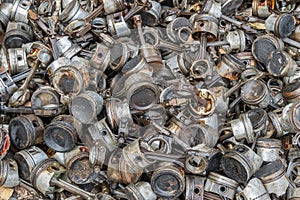 A lot of piston and connecting rod for recycling. Scrap engines parts