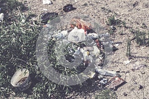 A lot of plastic garbage on the river