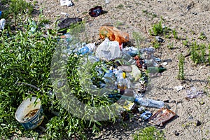 A lot of plastic garbage on the river