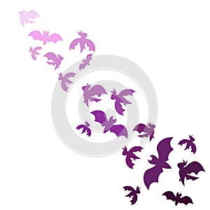 A lot of purple bats on white isolated background, vector stock illustration in Flat design style, concept of Halloween and