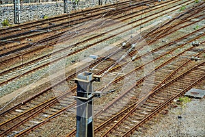 lot of railway tracks . Electrified road. Many electrified of railway junction