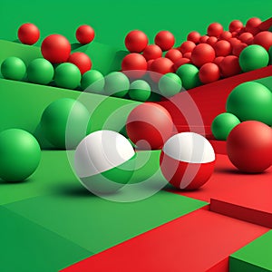 A lot of red and green balls on a red and green background