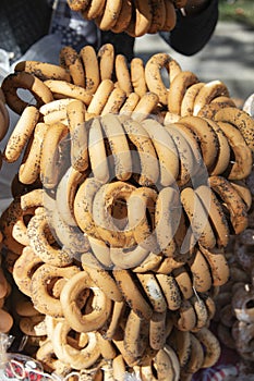 Round dry biscuits with a hole in the middle