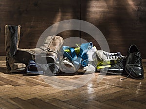 Lot of shoes scattered turns of after the party