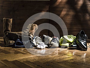 Lot of shoes scattered turns of after the party