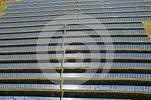 A lot of solar panels close up. Energy technology of solar panels. photo