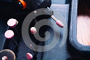 Lot of tips on a drill closeup