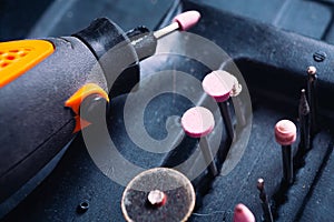 Lot of tips on a drill closeup