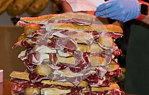 A lot of traditional Spanish ham sandwich