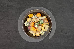 Japan assortment snacks on grey stone photo