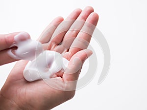 Lotion on Hand with white Background