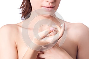 Lotion on the women hand