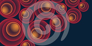 Lots of Abstract Red and Brown 3D Spiralling Funnels, Many Concentric Circles of Various Sizes Pattern - Perspective View