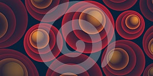 Lots of Abstract Red and Brown 3D Spiralling Funnels, Many Concentric Circles of Various Sizes Pattern - Perspective View