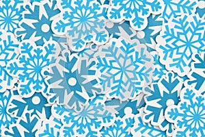 Lots of blue snowflakes winter background