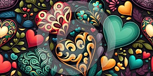 Lots of bright hearts of different colors on a colored background. Love and heart