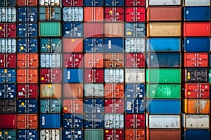 Lots of cargo freight containers in the sea port. Neural network AI generated