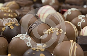 Lots of chocolate truffles - focus on front