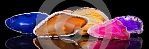 lots of colorful agate slice, healing stone and mineral, panorama