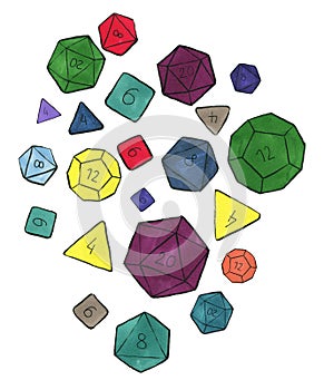 Lots of colorful dices for rpg, tabletop or board games