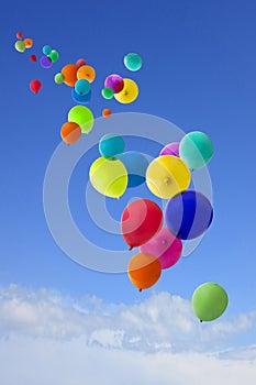 Lots of coloured balloons flying into the sky