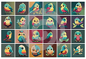 Lots of cute bird designs. Illustration design.