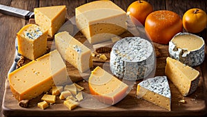 Lots of different cheeses delicatessen snack old wooden background food variety cuisine product