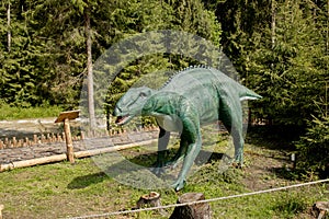 Lots of different dinosaurs in the park photo