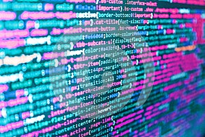 Lots of digits on the computer screen. Program development concept. Script procedure creating. Writing programming functions on