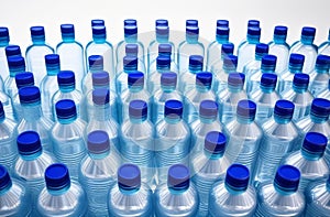 lots of empty plastic water bottles, view top, industrial pattern