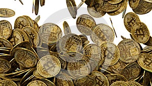 lots of falling bitcoin coins - 3D rendering