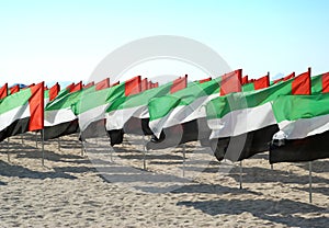 Lots of flags United Arab Emirates for the anniversary celebration. UAE Natoinal day. UAE Flag.