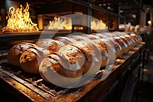 lots of fresh aromatic loafs on factory