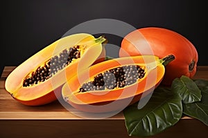 Lots of fresh ripe papayas. Generative AI