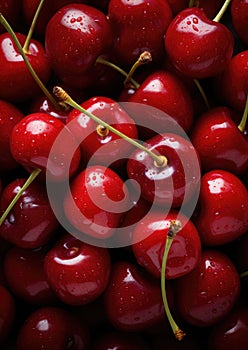 Lots of fresh sweeet cherries background. Food magazine photography. Advertising photography. Commercial photography.