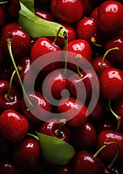Lots of fresh sweeet cherries background. Food magazine photography. Advertising photography. Commercial photography.