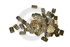 Lots of gold bullion white background stock concept gold price gold market  Gold investment