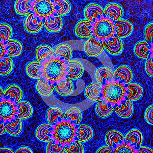 A background of patterned daisy shapes.