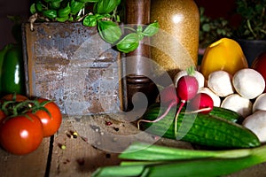 A lots of healthy vegetables on a wooden table