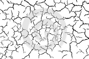 Lots lines of crack ground for abstract background on white background