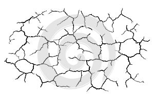 Lots lines of crack ground for abstract background on white background