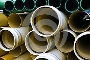Lots of new plastic pipes for sewerage storage