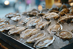 lots of oysters on a plate, in the style of nature-based patterns,