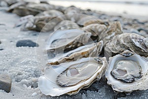 lots of oysters on a plate, in the style of nature-based patterns,