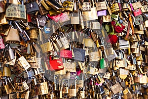 Lots of Padlocks On Bridge over the Seine, Paris France, symbolizing Love and Trust