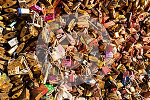 Lots of Padlocks On Bridge over the Seine, Paris France, symbolizing Love and Trust