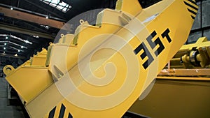 Lots of parts for heavy machinery at factory. Clip. Manufacture of parts for heavy machinery at industrial plant. Heavy